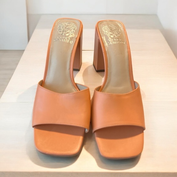 Vince Camuto Block Heel Slide Sandals | Size 8M | Cantaloupe Orange | New - Picture 8 of 9